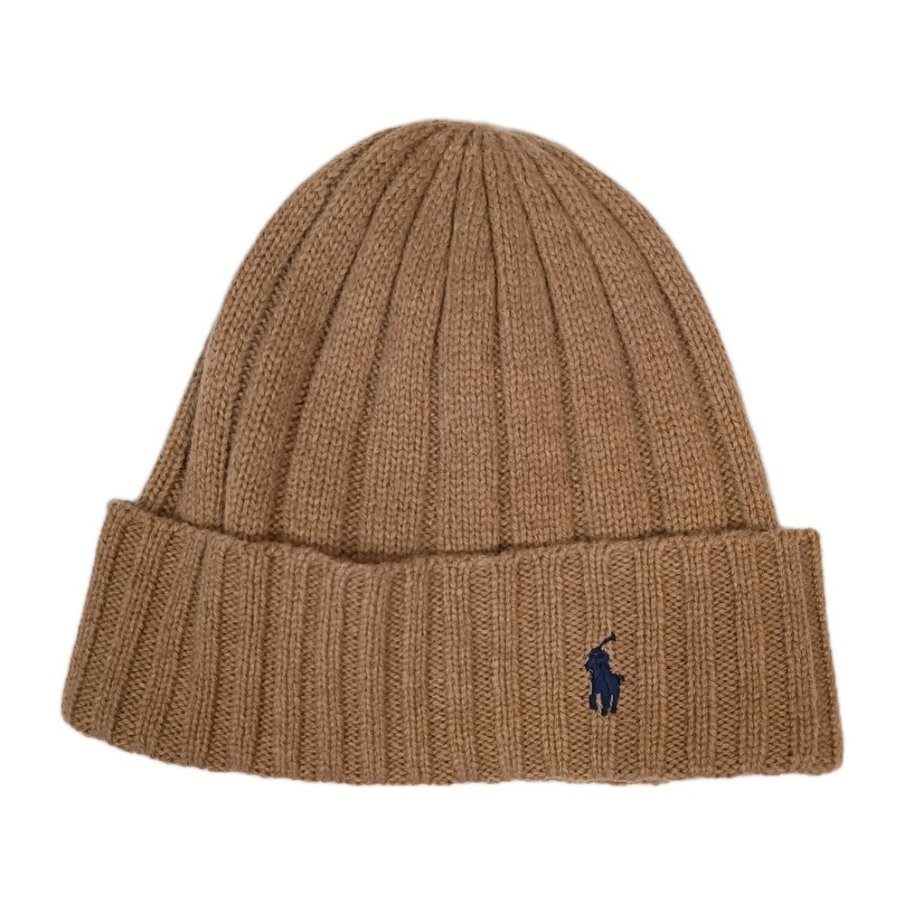 NEW Polo Ralph Lauren Men's Beanie Skull Cap Tan /Brown Navy Blue Wool Blend  OS
